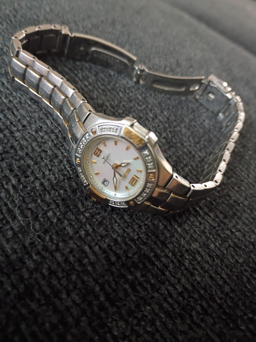 Seiko Two-Tone Silver & Gold Ladies Watch with Crystal Accents